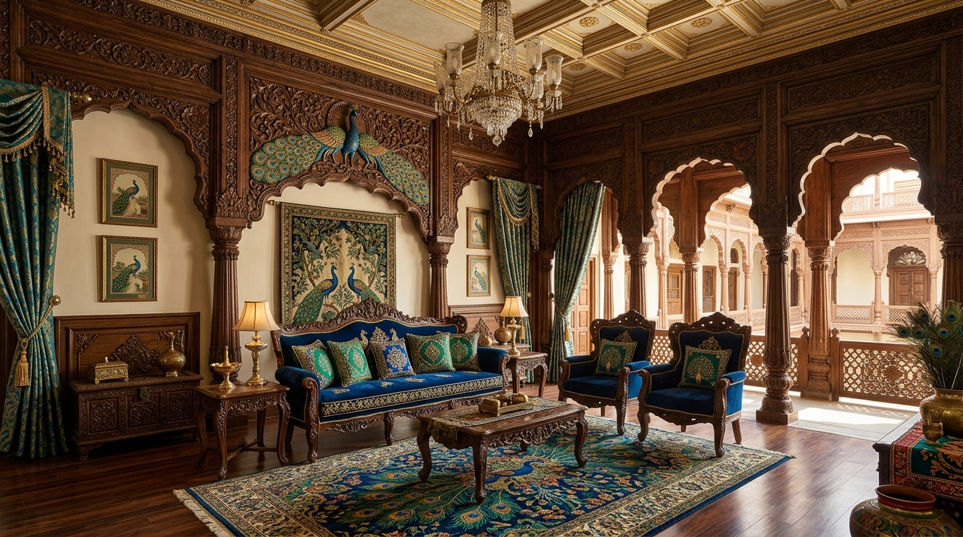 Use peacock inspired accents in a bedroom for a luxe retreat